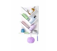 Print Maniacs White Shower Caddy No Drill Adhesive Bathroom Shelf Wall Mounted Corner Storage Rack Rustproof Acrylic Shower Organiser Basket Heavy Duty Bathroom Storage Shampoo Holder