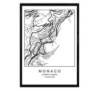 Print Monaco city map Nordic style black and white. A3 size,printed poster paper No 250 gr. Paintings, prints and posters for living room and bedroom