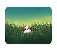 Print Mouse Pad Dog in The Wide Field of Lush Green Spring Grass Rectangular Style Anti-Slip Rubber Mousepad Gaming Office Rubber Polyester Fabric Computer Gift11.8 x9.8