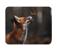 Print Mouse Pad | Happy Fox is Playing with a Butterfly | Animal | Rectangular Style Anti-Slip Rubber Mousepad | Gaming | Office | Rubber, Polyester Fabric | Computer | Gift11.8 x9.8