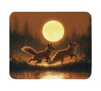 Print Mouse Pad Pair of Foxes Running Through a Moonlit Forest Rectangular Style Anti-Slip Rubber Mousepad Gaming Office Rubber Polyester Fabric Computer Gift11.8 x9.8