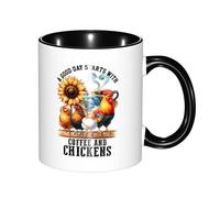 Print Mug A Good Day Starts with Coffee and Chickens Glossy Finish Birthday Coffee Mug Exquisite Friends Ceramic Tea Cup 11Oz