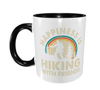 Print Mug Happiness is Hiking with Friends Large Handle Office Coffee Mug Glossy Finish Kitchen Ceramic Tea Cup 11Oz