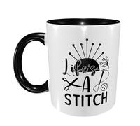 Print Mug Life's A Stitch Large Handle Birthday Ceramic Tea Cup Novelty Office Coffee Mug 11Oz