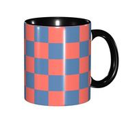 Print Mug Living Coral Pacific Coast Blue Checkered Novelty Art Gifts Ceramic Tea Cup Fade-Resistant Home Coffee Mug 11Oz