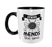 Print Mug Sewing Mends The Soul Exquisite Friends Ceramic Tea Cup Glossy Finish Office Coffee Mug 11Oz