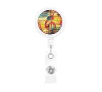 Print Music Note Colorful Wooden, Retractable Badge Holder,Badge Reels Holder with ID Clip Alligator Clip