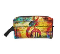 Print Music Note Colorful WoodenMakeup Trave Bag for Women,Cosmetic Large Capacity Organizer