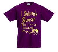 Print my Tee I Solemnly Swear That i Am Up to No Good T-Shirt - Gift for Boys or Girls T Shirt Age 3-4 to Age 12-13 (Age 3-4, Burgundy)