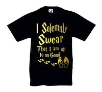 Print my Tee I Solemnly Swear That i Am Up to No Good T-Shirt - Wizard Magic Birthday Gift for Boys or Girls T Shirt Age 3-4 to Age 12-13 (Age 3-4, Black)