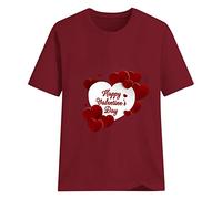 Print Neck Women's Round Short Sleeve Valentine's Day Top T-Shirt Day Women's Blouse Neon, red, XL