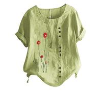 Print O-Neck Floral Blouse Vintage Short Shirt Button Top Women Sleeves Women's Blouse Summer Short Sleeve T Shirt Green