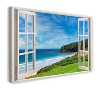 Print on Canvas (100x70 cm) view from the window - sea island beach forest - nature photography, real wood frame with hook