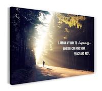 Print on Canvas (30x20 cm) On the road to happiness - words of self-realization, development, real wood frame with hook