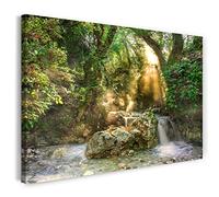 Print on Canvas (80x60 cm) forest, river, natural plants, water, warm colors, nature photos, real wood frame with hook