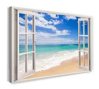 Print on Canvas (80x60 cm) view from the window - beach holiday sand sea sun - nature photography, real wood frame with hook