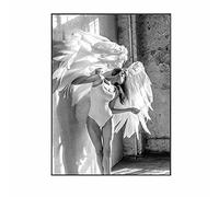 Print on canvas Angel Wing Portrait Canvas Painting Black and White Dancer Girl Posters and Prints Wall Art Pictures for Gym Yoga Art Frameless 40×60cm