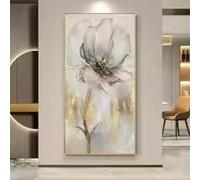 Print on Canvas Elegant Gold Foil Flower Wall Art, Modern Luxury Decor, Corridor Background, Modern Wall Art Artwork(50x100cm/Frameless)