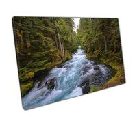 Print on Canvas Flowing Mckenzie River Central Oregon Ready to Hang Wall Art Print Picture For Home Office Decor 30x20cm (12x8In)