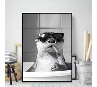 Print on canvas Funny Otter Black and White Cute Animal Canvas Print Poster Modern Minimalist for Bathroom Home Decor Poster(80x120cm/Inner Frame)