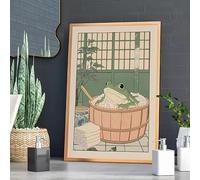 Print on Canvas Japanese Frog in A Bathtub Print Poster Vintage Cute Fun Animal Canvas Painting Bathroom Decor Poster(80x120cm)