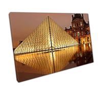 Print on Canvas Louvre Museum at Night Paris France Ready to Hang Wall Art Print Picture For Home Office Decor 91x61cm (36x24In)