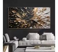 Print on canvas Modern abstract black gold ink splash texture wall mural, suitable for interior art decoration Poster 50x100cm Frameless