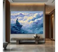 Print on canvas painting art printing-serene monk contemplation on the top of the mountain durable wall decoration(60x90cm)