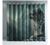 Print Pattern Light Blackout Curtains Cyan White Illustration Microfiber Thermal Insulated Curtains Nature Aurora Snow Leopard Lightproof Blackout Drapes for Bedroom 52 x 63 Inch Drop 2 Panels