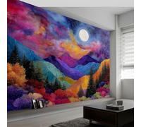 Print Photo Wallpaper Oil Painting Forest 200 X 140 Cm, Non-Woven Wall Mural Abstract Mountains Sunset - Multicolor Modern Poster Design DIY Wall Decoration for Living Room Kids Bedroom
