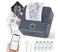 Print Pods Mini Printer, Thermal Inkless Sticker Maker with 10 Rolls Printing Paper, Pocket Printpod for phone, Impresora Portátil for Notes, Flashcards, DIY, Compatible with iOS & Android(Grey)