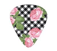 Print Roses On Black White Plaid,12 Pcs Guitar Pick,3 Different Thickness Plectrums for Acoustic Guitar Bass Ukulele (0.46mm 0.96mm 0.71mm)