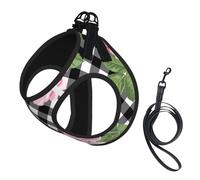 Print Roses On Black White Plaid,Pet Harness,Adjustable Reflective Dog Harness,Pet Leash Vest,S