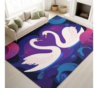 Print Rugs 120 x 180 cm, Animal Non Slip Rugs Swans Stars Hearts Romantic, Washable Carpet Bedroom Bridal Suite, Blue Purple