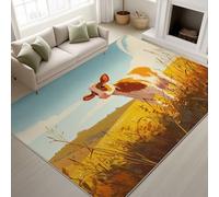 Print Rugs 140 x 200 cm, Flat Illustration Vector Non Slip Rugs Cow Yellow Flower Meadow Gentle Soft, Washable Carpet Children Pastoral, Yellow Blue