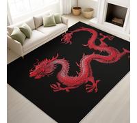 Print Rugs 140 x 200 cm, High End Minimalist Non Slip Rugs Chinese Dragon Noble Striking, Washable Carpet Chinese Style Living Room Meeting Room, Black Red