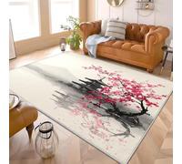 Print Rugs 140x200 cm Japanese Landscape Ink Painting Washable Area Rug Short Pile Carpet for Dining Room Kitchen Office Living Room Grey Soft Anti Slip Fluffy Floor Mat