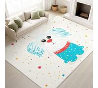 Print Rugs 160 x 230 cm, Flat Picture Book Vector Non Slip Rugs Cartoon Puppy Cute Colourful, Washable Carpet Children, Blue White