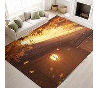 Print Rugs 160 x 230 cm, Japanese Anime Style Non Slip Rugs Traditional Chinese Architecture Cosy Warm, Washable Carpet Bedroom, Warm Tones