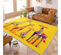 Print Rugs 160x230 cm Cartoon Giraffe Theme Washable Area Rug Short Pile Carpet for Dining Room Kitchen Office Living Room Yellow Soft Anti Slip Fluffy Floor Mat