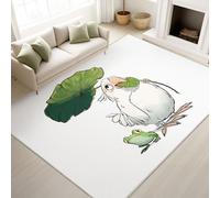 Print Rugs 200 x 300 cm, Hand Drawn Cartoon Thick Line Non Slip Rugs Chubby Parrot and Little Frog Simple Refined, Washable Carpet Eastern Cartoon Lovers, White Green