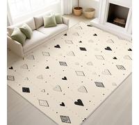 Print Rugs 200 x 300 cm, Minimalist Non Slip Rugs Hearts Diamond Pattern Fresh Healing, Washable Carpet Bedroom Couple Space, Cream