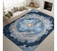 Print Rugs 200 x 300 cm, Space Fantasy Non Slip Rugs Earth Clouds Sun Intricate Sacred, Washable Carpet Meeting Room Study, Blue White