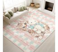 Print Rugs 40 x 60 cm, Hyper Realistic Vector Non Slip Rugs Cat Holding Toy Gentle Cute, Washable Carpet Women Cat Lovers, Pink Blue