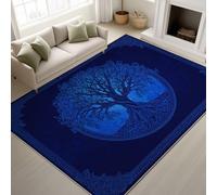 Print Rugs 40 x 60 cm, Mystical Non Slip Rugs Tree of Life Celtic Knot Mysterious Mythological, Washable Carpet Mystical Culture Lovers, Deep Blue