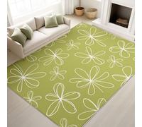 Print Rugs 50 x 80 cm, Floral Non Slip Rugs Line Drawing Flowers Simple Healing, Washable Carpet Modern Bedroom Study, Light Green
