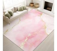 Print Rugs 60 x 90 cm, Modern Light Luxury Non Slip Rugs Marble Texture Elegant Dreamy, Washable Carpet Bedroom Laundry Room, Pink Gold
