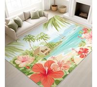 Print Rugs 60 x 90 cm, Natural Landscape Non Slip Rugs Tropical Beach Holiday Fresh Healing, Washable Carpet Living Room Balcony, Green Yellow