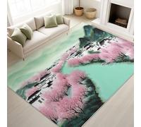 Print Rugs 80 x 150 cm, Chinese Ink Wash Painting Non Slip Rugs Jiangnan Water Town Bright Exquisite, Washable Carpet Study, Green Pink
