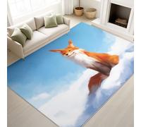 Print Rugs 80 x 150 cm, Fantasy Art Digital Painting Vector Non Slip Rugs Red Fox Smiling Vibrant, Washable Carpet Fantasy Art Lovers, Blue White